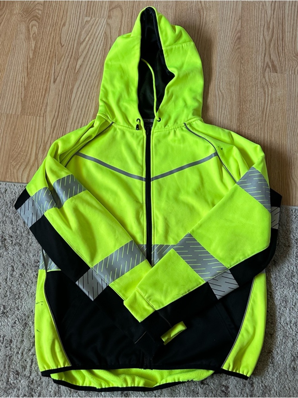 Men’s High-Visibility Lime Green Performance Hooded Jacket Reflective Zip Up
